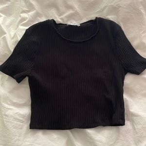 Zara black Crop top ribbed cotton medium